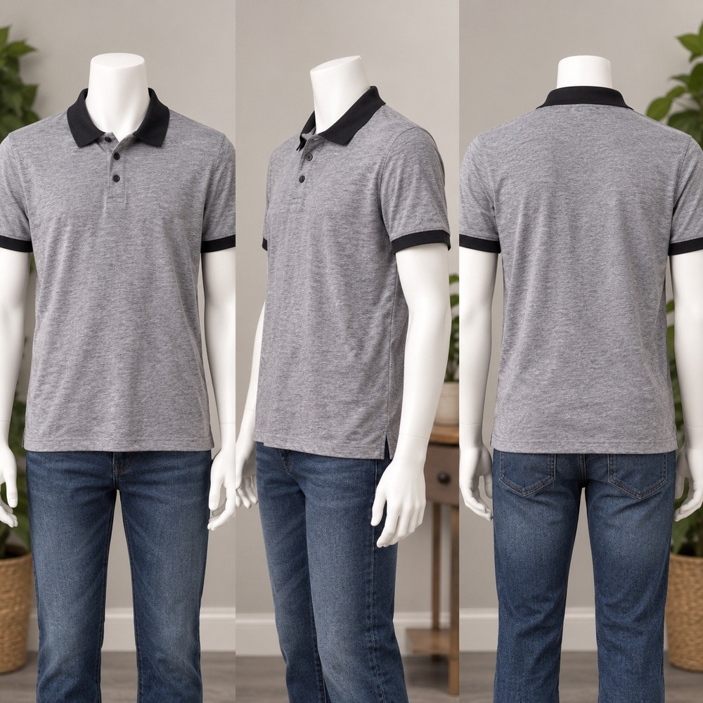 CSG Polo Shirt Mens Large Gray Black Short Sleeve Cotton Pique Casual 3093